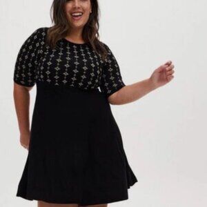 Torrid Black & Gold Intarsia Sweater Skater Dress Plus Size 6X